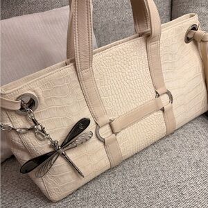 Philippe Chariole Cream Crocodile-Embossed Shoulder Bag